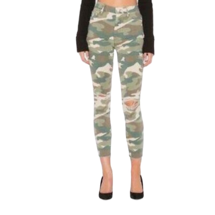 Mother Denim High Waist Looker Ankle Fray Jeans In See Me Camo Sz 25